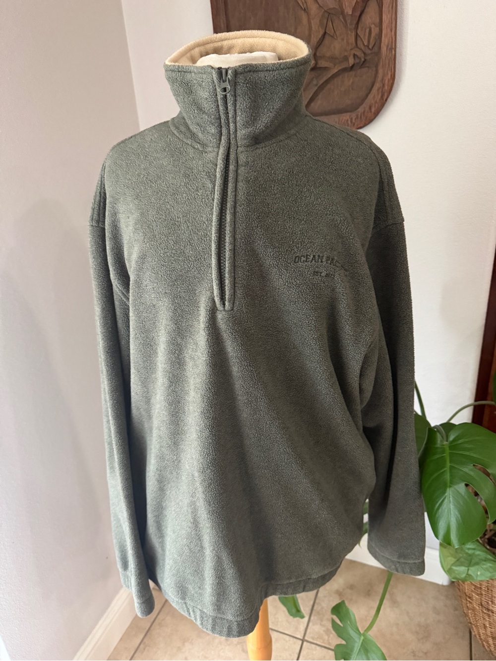 Vintage Ocean Pacific Men’s Large Sage Quarter Zip Fleece Pullover